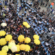 Police surrounded the demonstrators.
